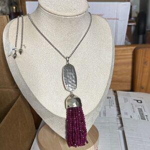Silver and Purple Beaded Tassel Necklace